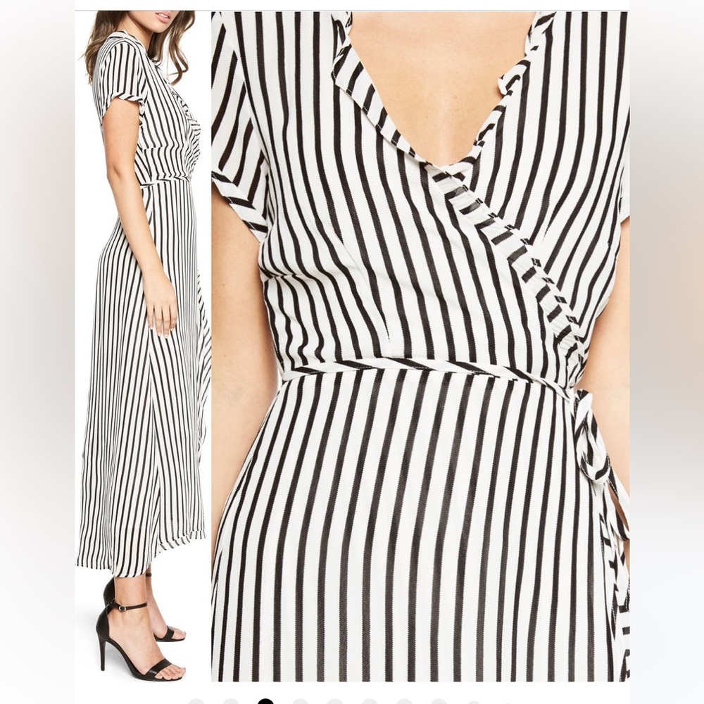 Bardot Adie Stripe Midi Wrap Dress